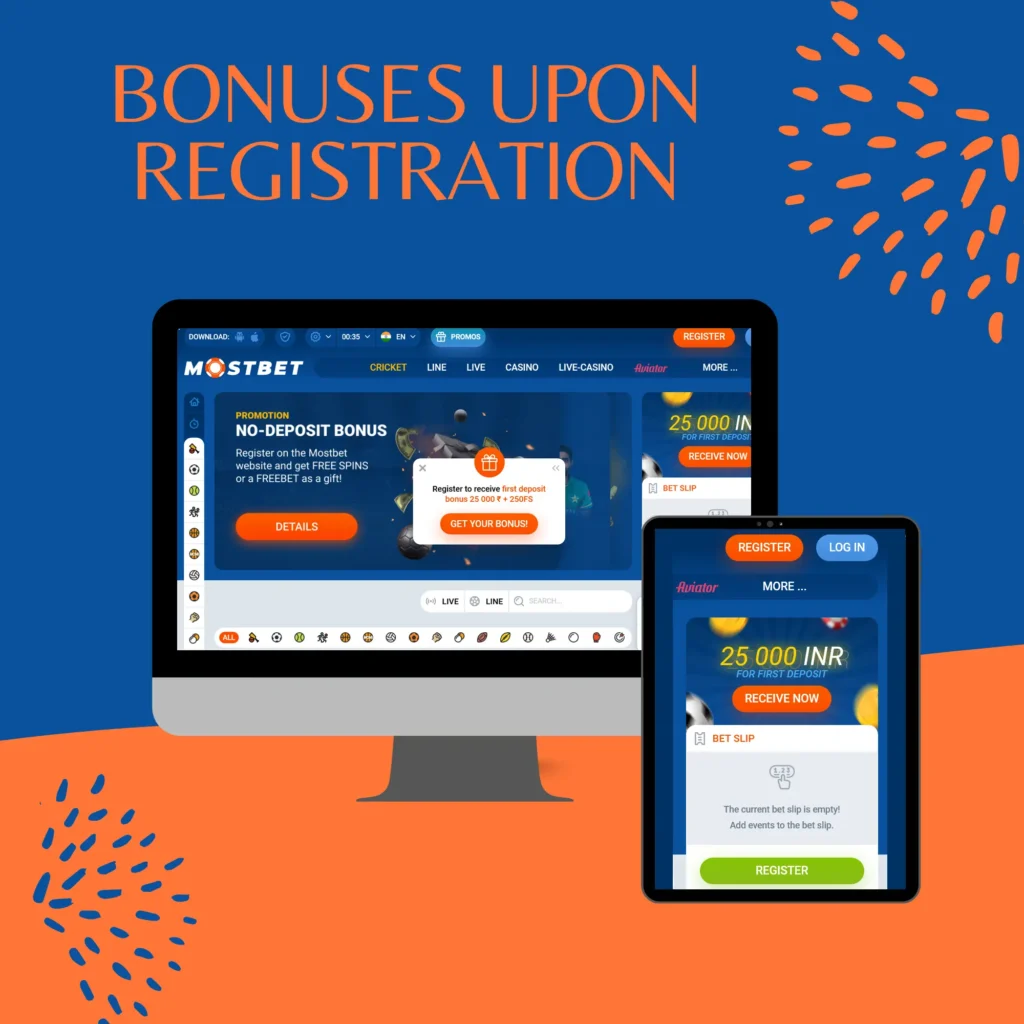 Bonuses upon registration at Mostbet.